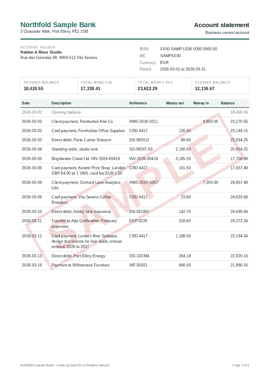 The bank statement we sent, first page
