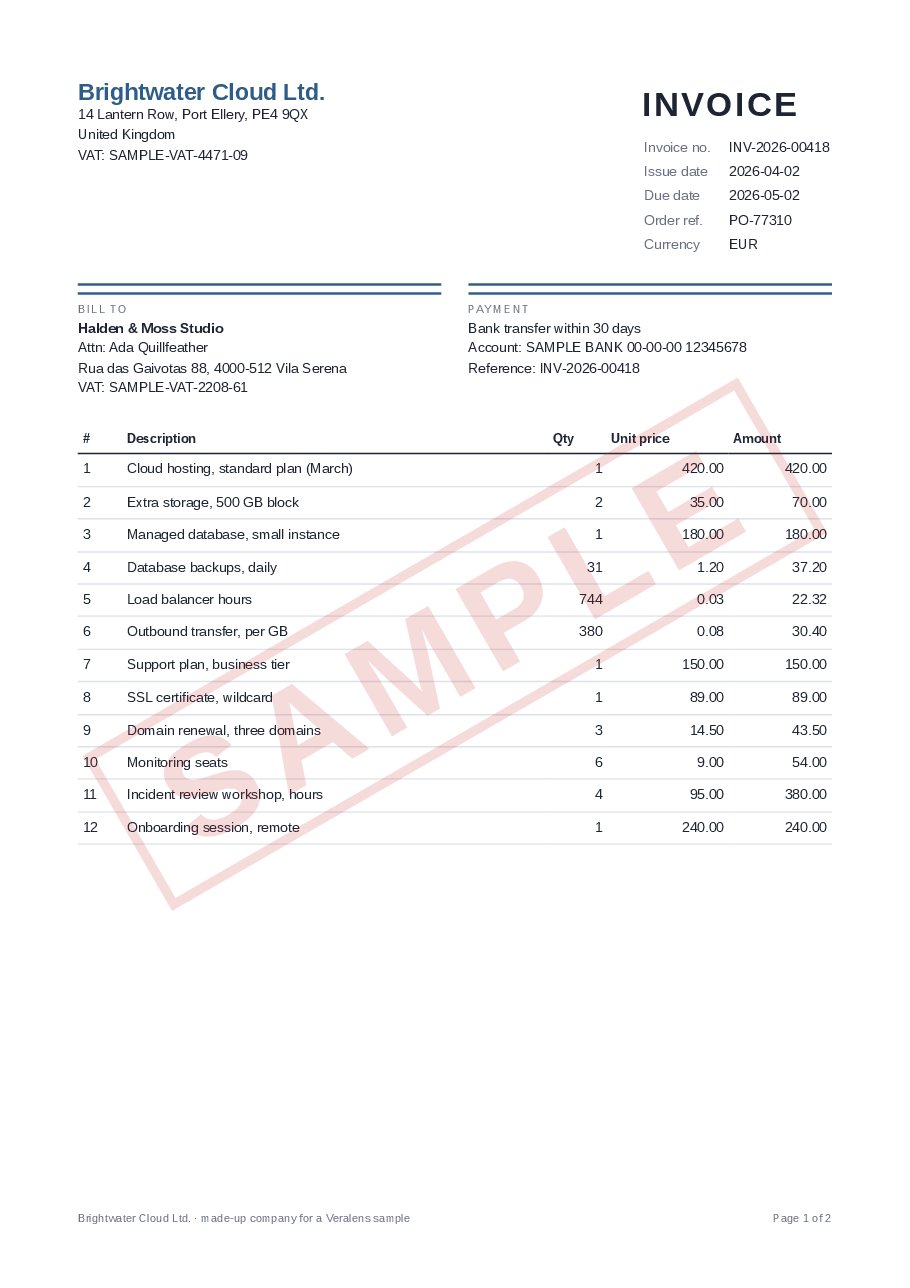 The invoice we sent, first page