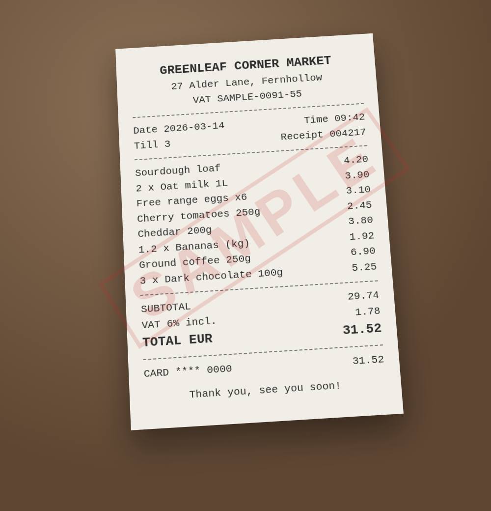 The receipt we sent